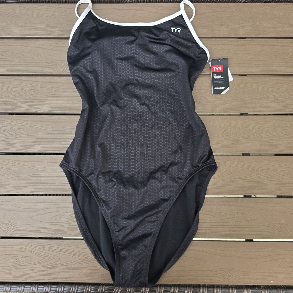 TYR Durafast Elite Women's Hexa Trinityfit Black/white One Piece Swim Sz 40 New